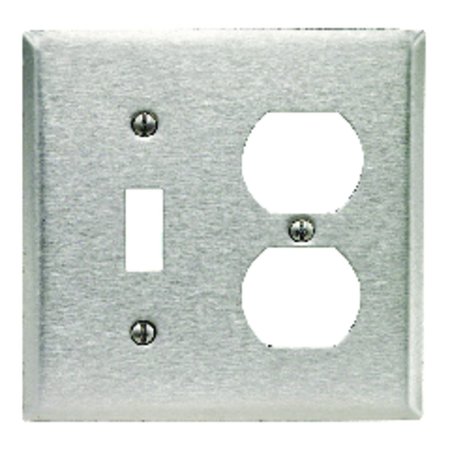 LEVITON Leviton Silver 2 gang Stainless Steel Duplex/Toggle Wall Plate 84005-000